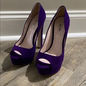 Miu Miu purple suede platform peep toe